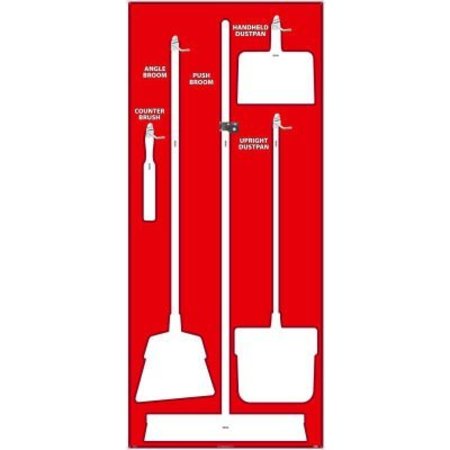 NMC National Marker Janitorial Shadow Board, Red on White, Industrial Grade Aluminum - SB106AL